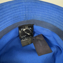 Prada Blue Canvas Plaque Bucket Hat Size XL