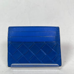 Bottega Veneta Blue Intrecciato Weave Leather Cardholder