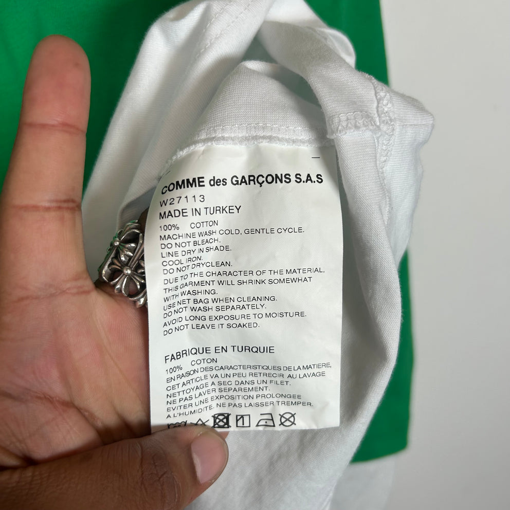 CDG Shirt Green/White Double Layer Long Sleeve Size L