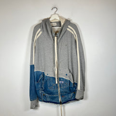 Greg Lauren Grey Striped 50/50 Zip-Up Hoodie Size 3
