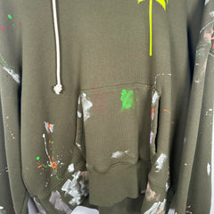Palm Angels Green Paint Splatter Logo Hoodie Size S