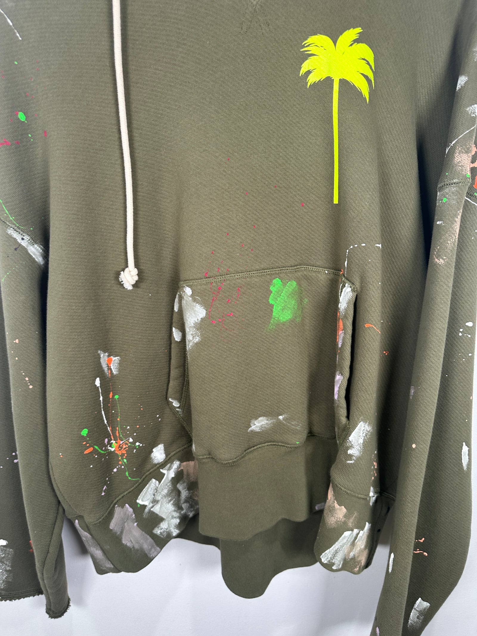 Palm Angels Green Paint Splatter Logo Hoodie Size S