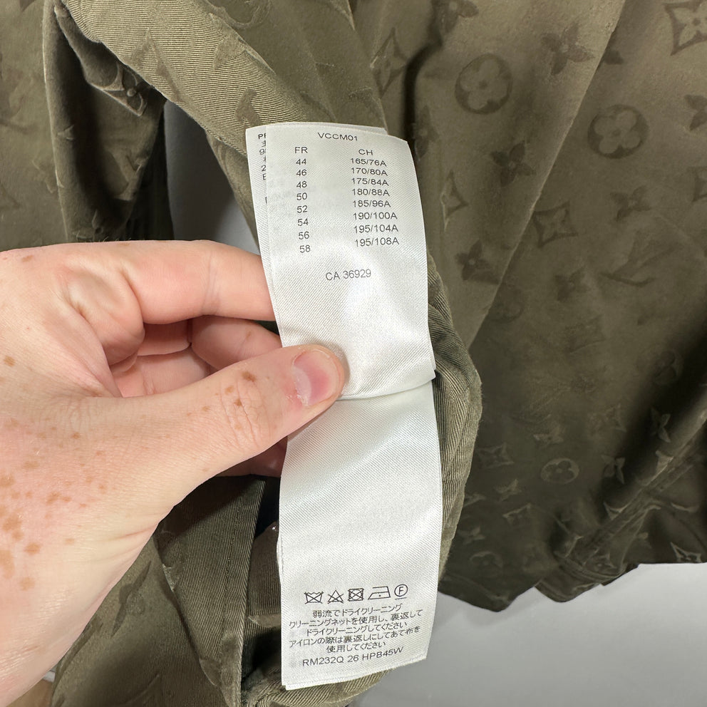 Louis Vuitton SS23 Green Flocked Monogram Overshirt Size L