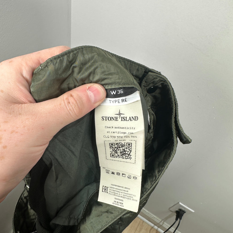 Stone Island Green Nylon Zipper Cargo Pants Size 36