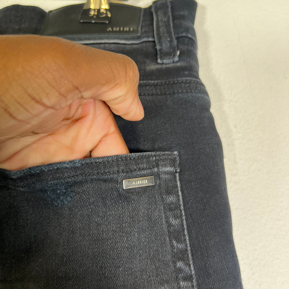 Amiri Black Paint Drip Logo Denim Jeans