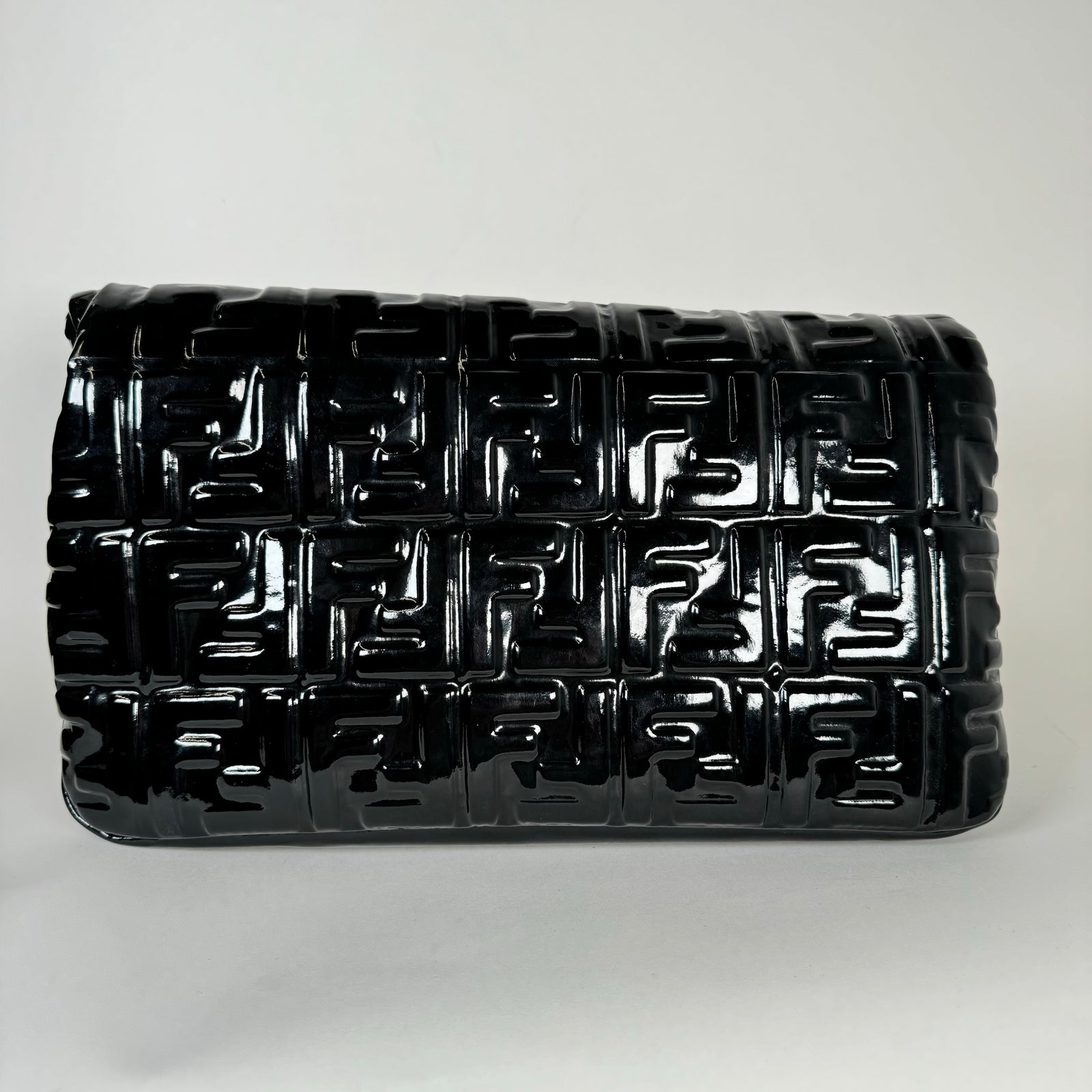 Fendi Black FF Embossed Patent Leather Shopper Tote