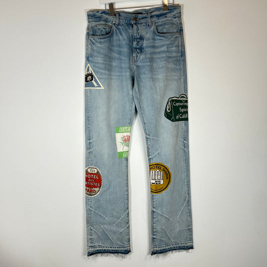Amiri Lightwash Travel Patch Jeans Size 30