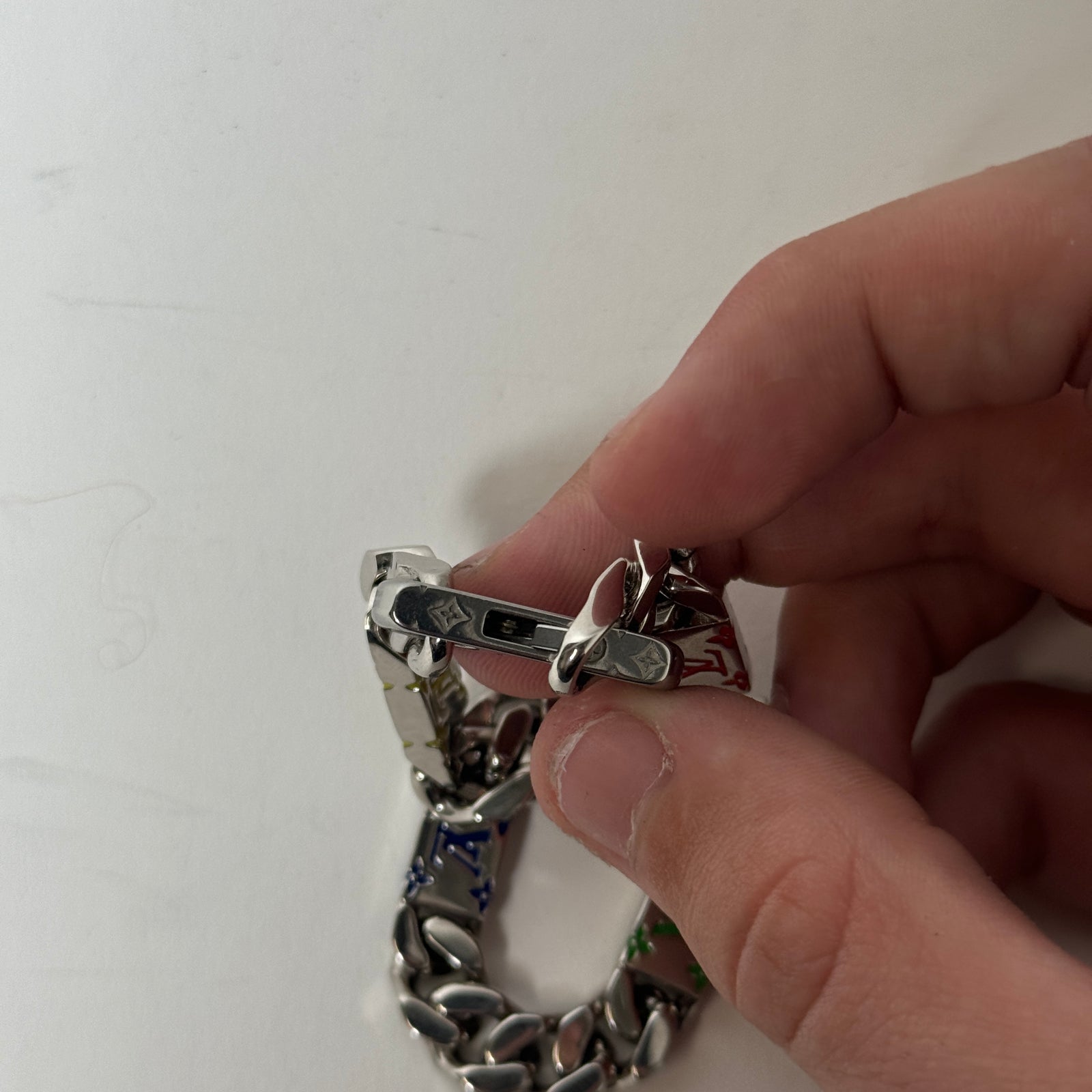 Louis Vuitton Silver Mosaic Bracelet Size 8