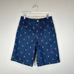 Louis Vuitton Embroidered Signature Denim Shorts Size 30