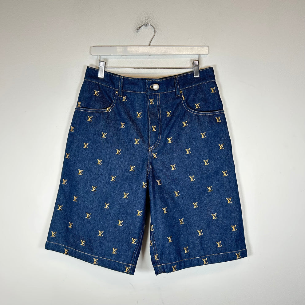 Louis Vuitton Embroidered Signature Denim Shorts Size 30