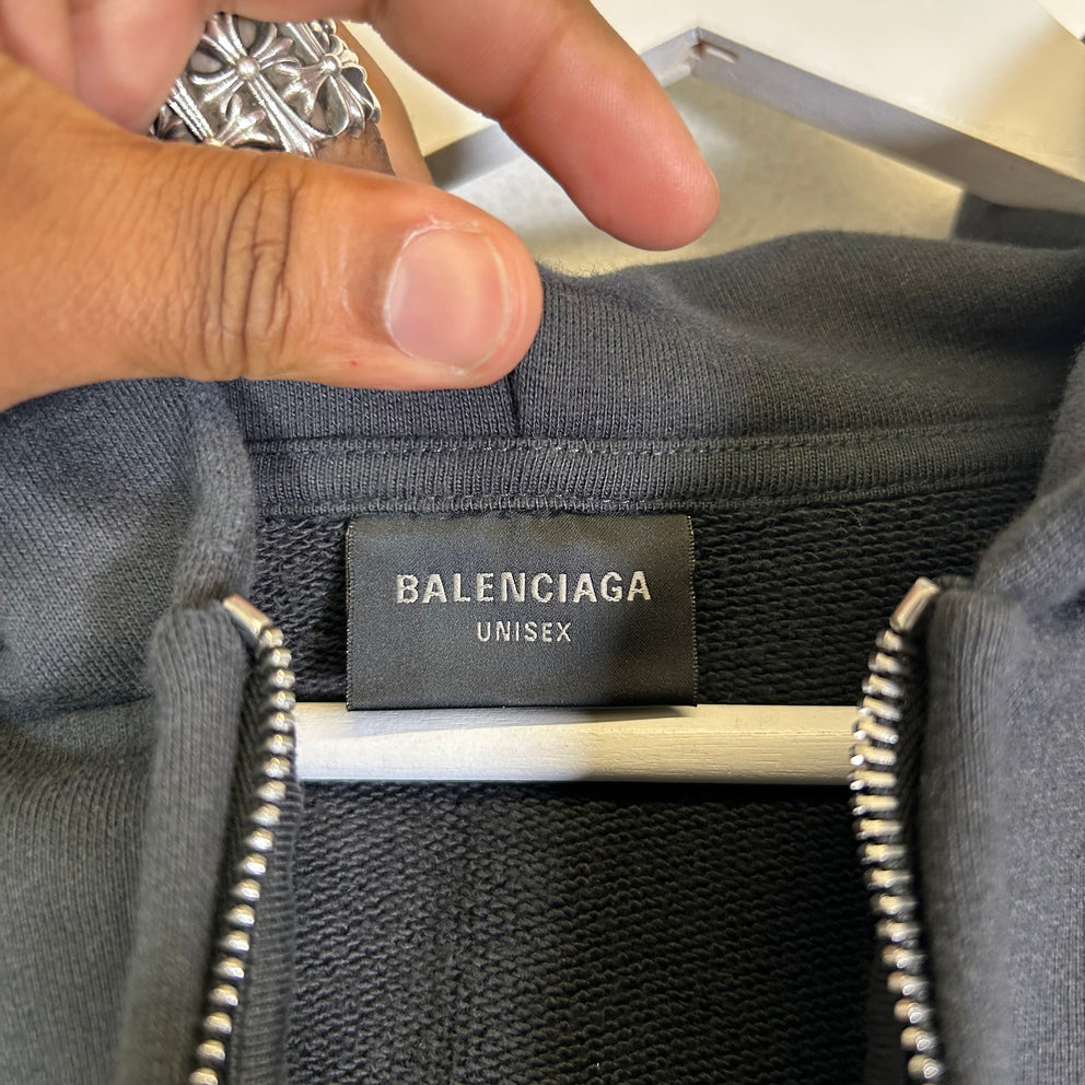 Balenciaga Planet Earth Distressed Zip-Up Hoodie