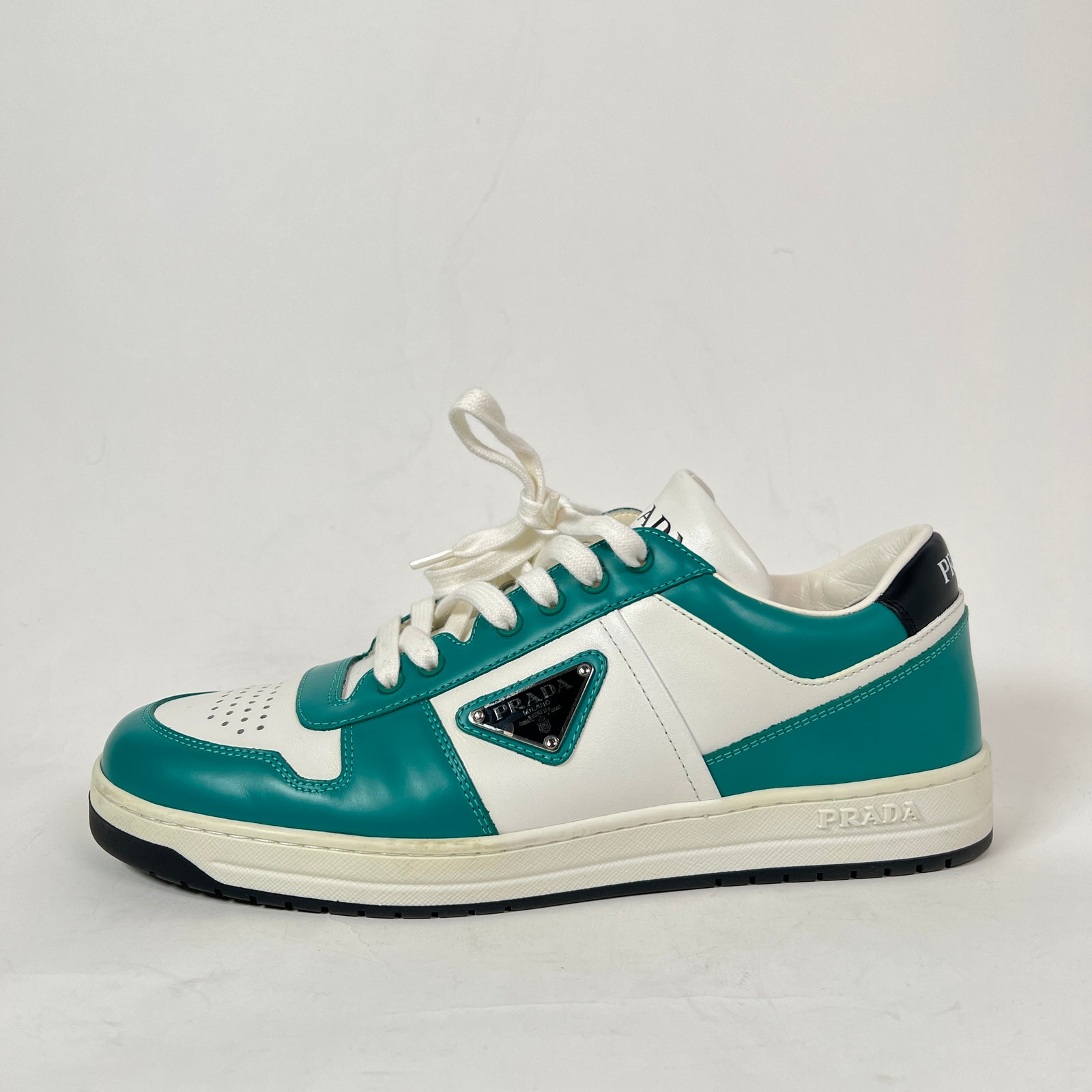 Prada Teal Downtown Leather Sneaker Size 8