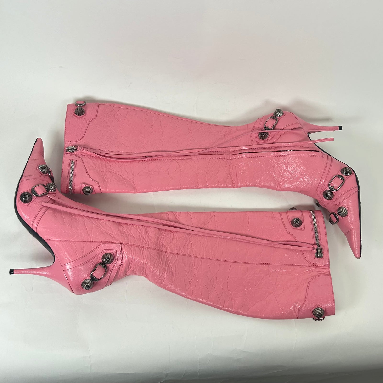 Balenciaga Pink Leather Cagole Knee High Heel Size 37