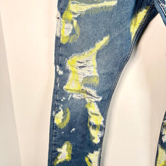 Endless Denim Distressed Scar Stitch Yellow Embroidery Jeans Size 40