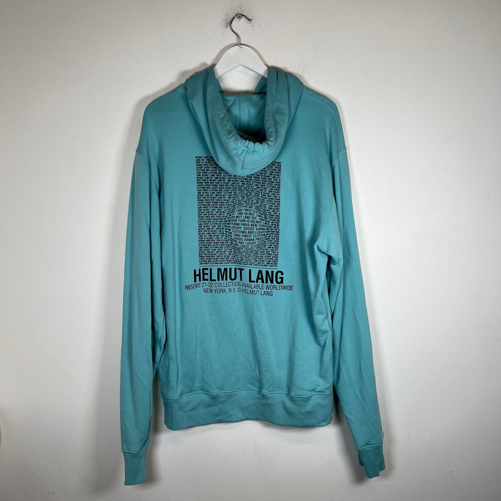 Helmut Lang Light Blue Distorted Hoodie Size L