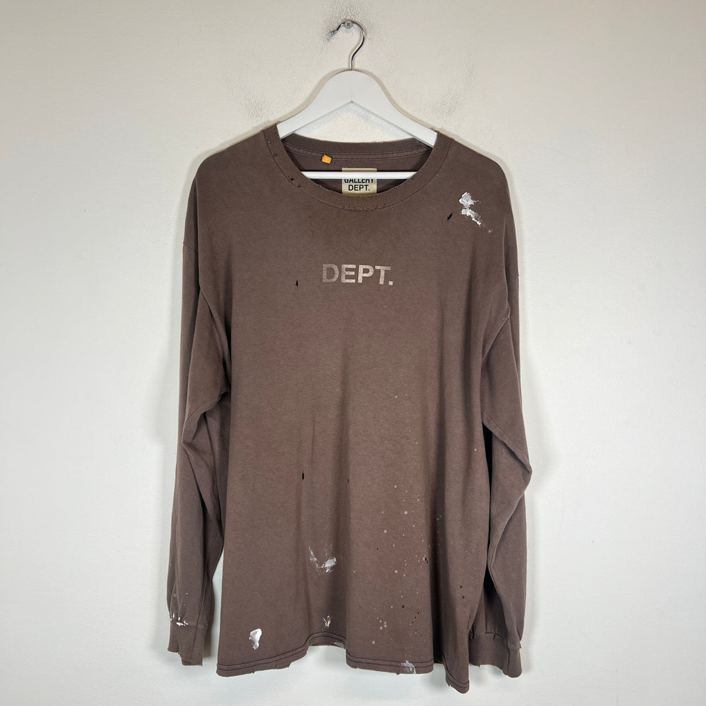 Gallery Dept Brown Flame Distressed Longsleeve Size L