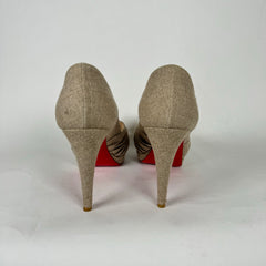 Christian Louboutin Beige Canvas Greissimo Pump 100 Heels Size 37.5