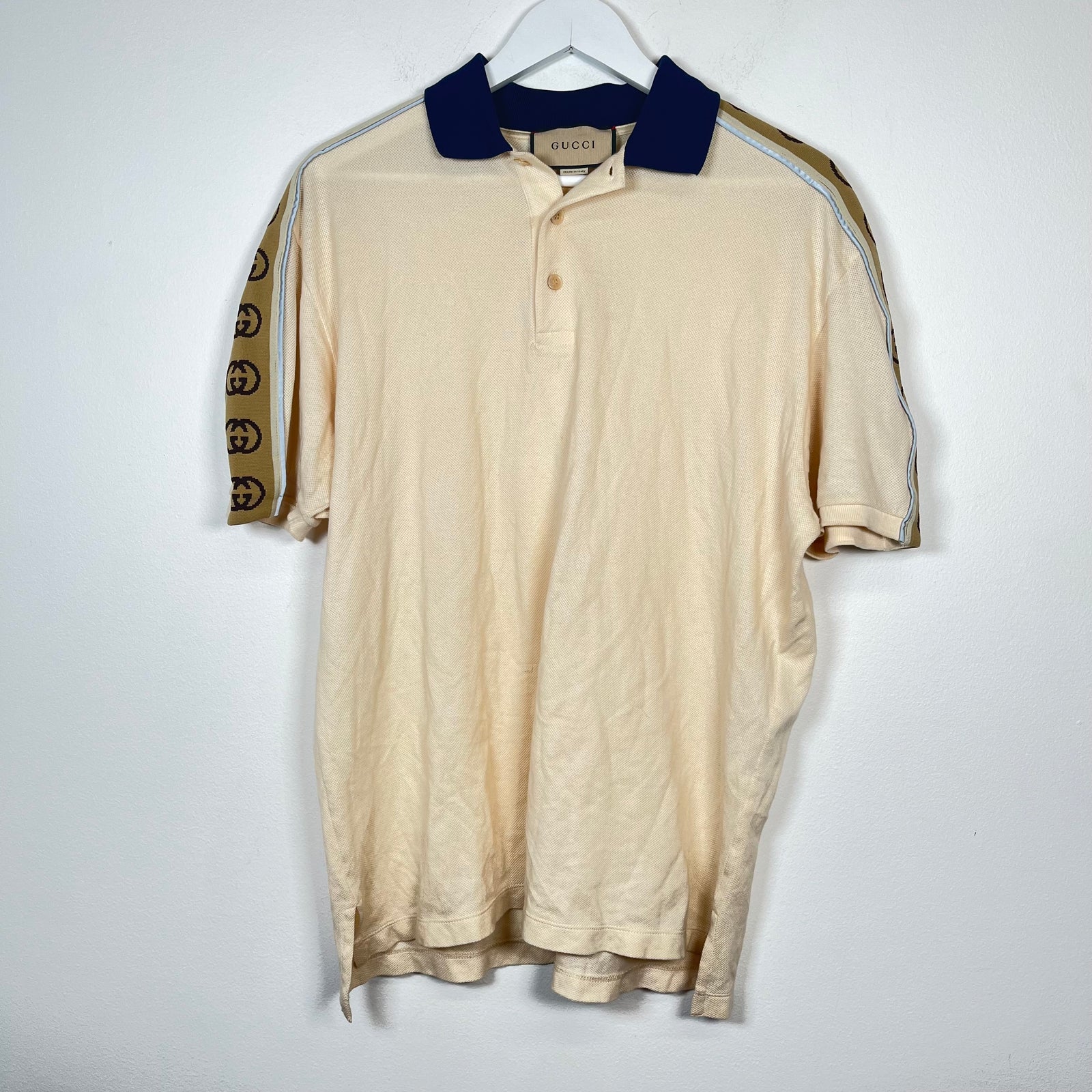 Gucci Cream/Navy Interlock Double G Polo Size XL
