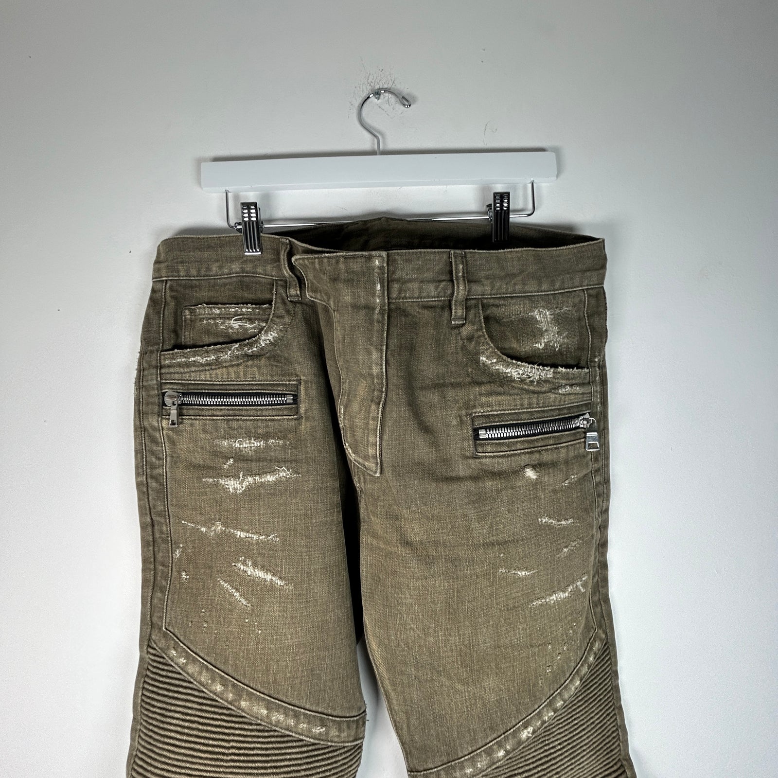 Balmain Green Biker Denim Size 34