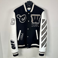 Off-White Black 'OW' Patched Varsity Jacket Size M