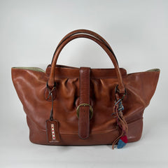 Marni Brown Buckle Charm Leather Tote Bag