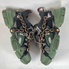 Gucci Green/Black Crystal Flashtrek Sneaker Size GG 10.5