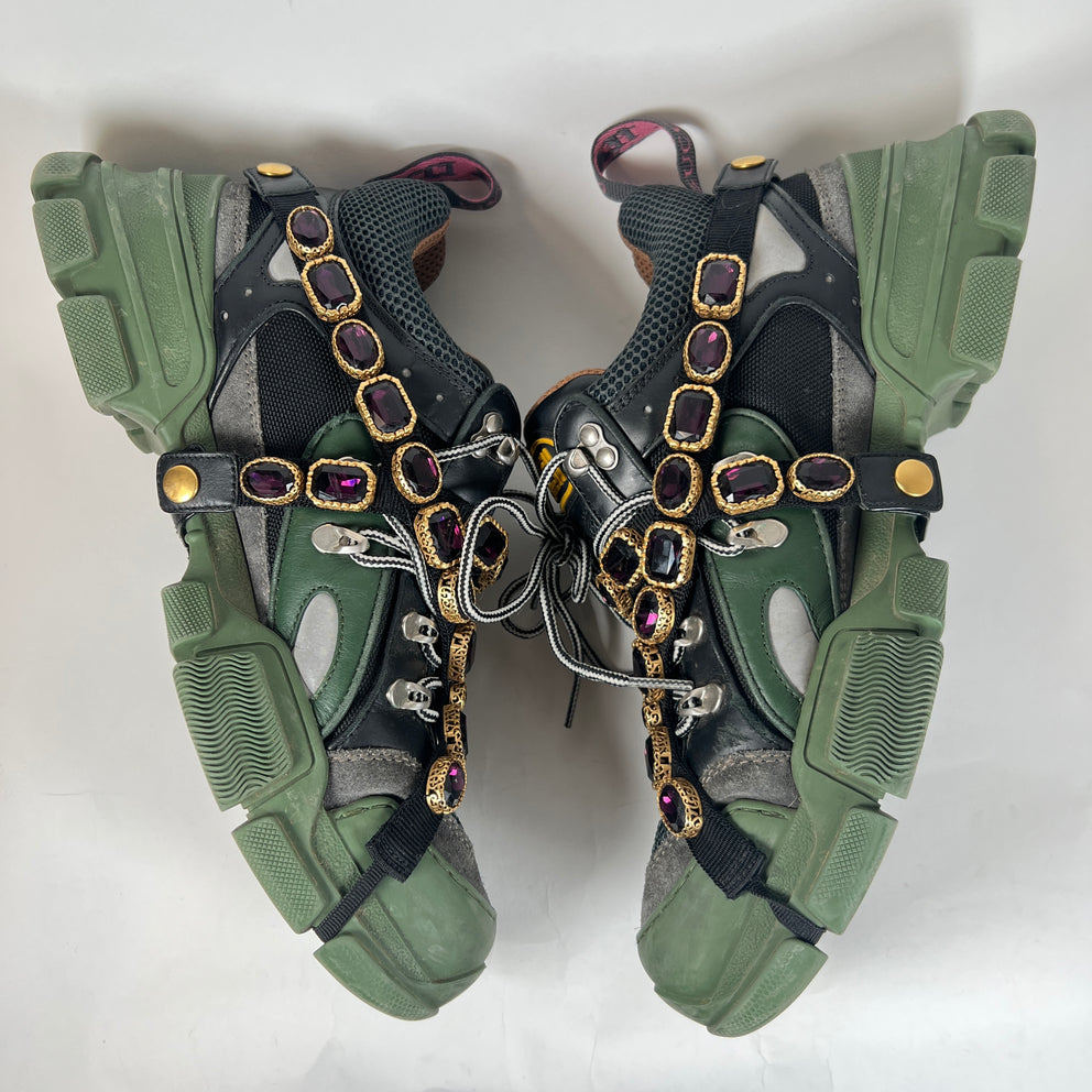 Gucci Green/Black Crystal Flashtrek Sneaker Size GG 10.5