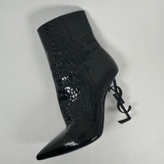 Saint Laurent Black Croc Embossed 'Opyum'  Ankle Boot Size 40