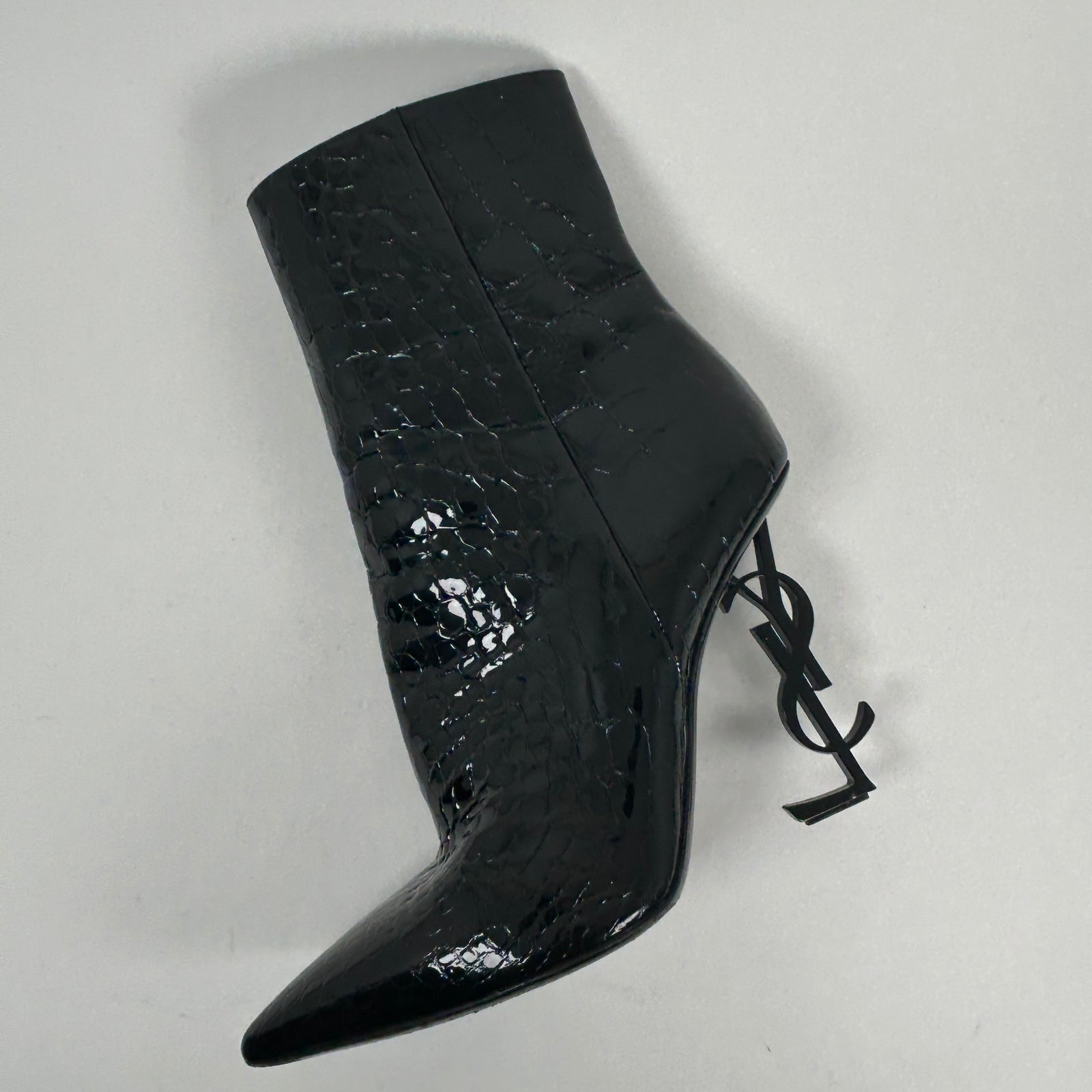Saint Laurent Black Croc Embossed 'Opyum'  Ankle Boot Size 40
