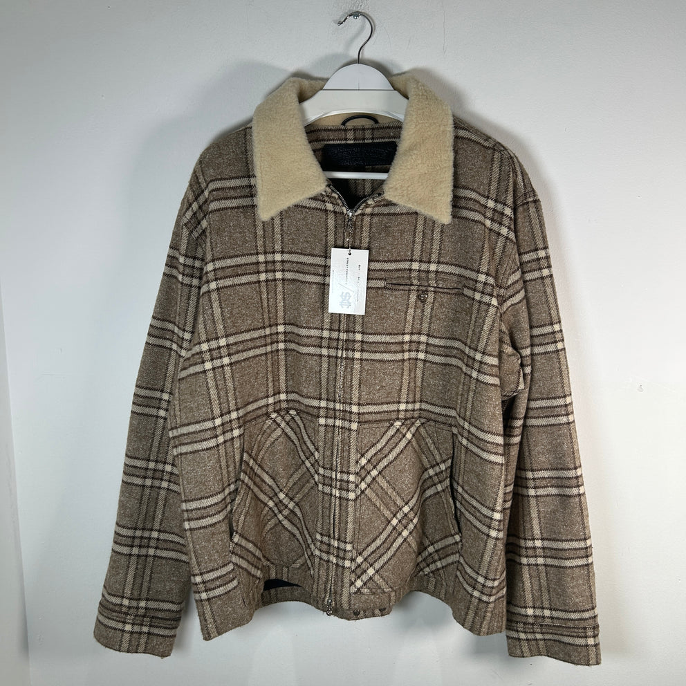 Chrome Hearts Beige & Brown Plaid Sherling Flannel Jacket Size XL