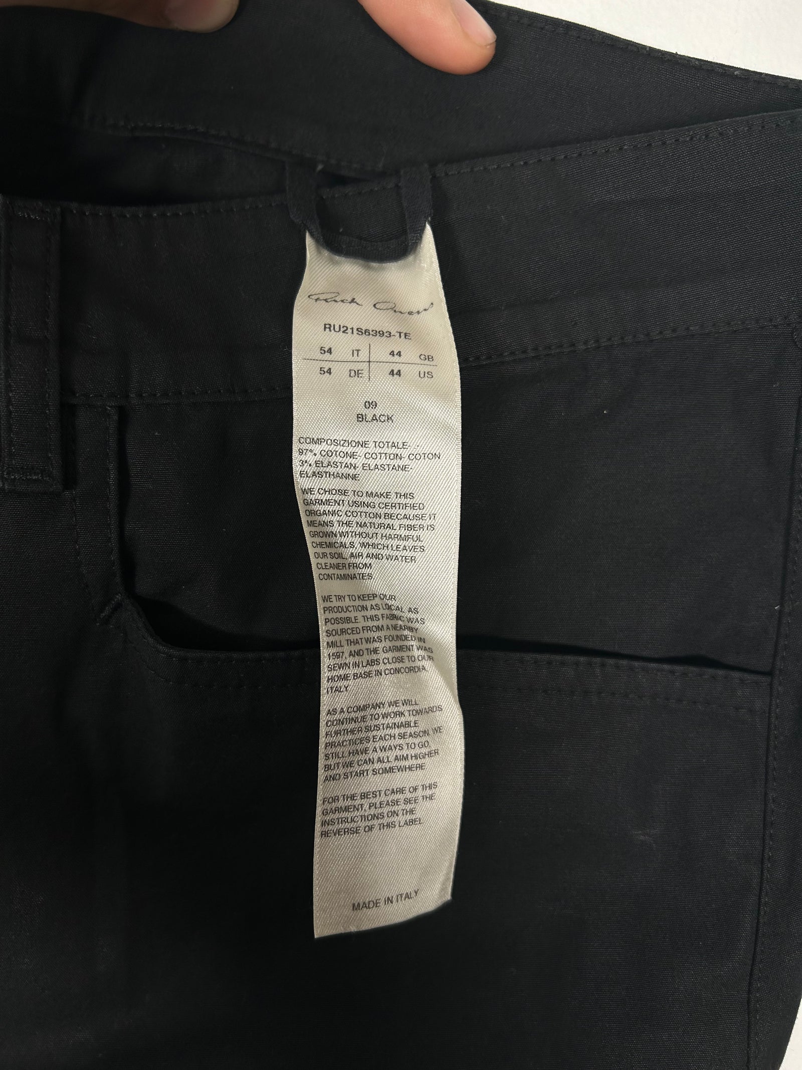 Rick Owens SS21 Black Cotton Straight Fit Pants Size 36