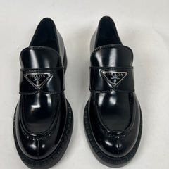 Prada Black Chocolate Triangle Logo Loafers Size 36
