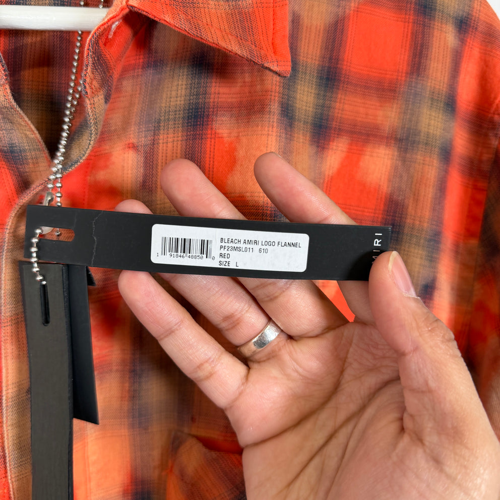 Amiri Orange Bleached Distressed Logo Flannel Shirt Size L