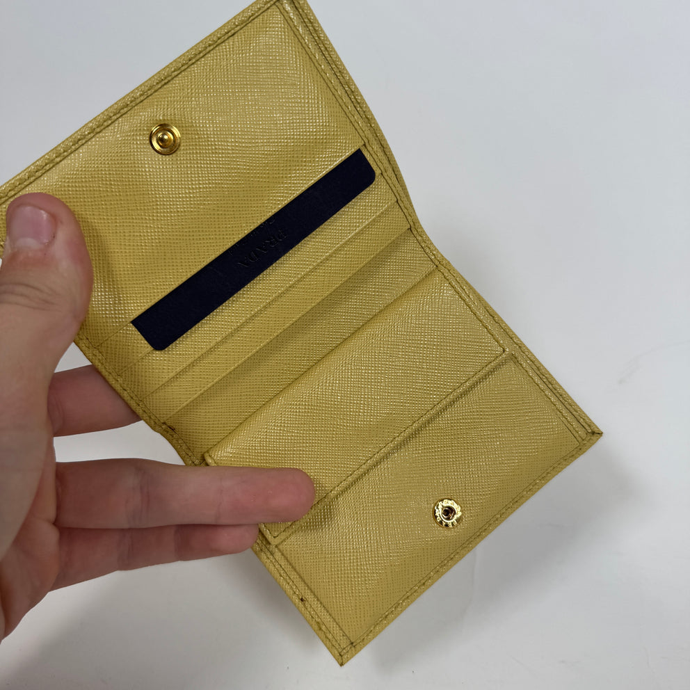 Prada Yellow Leather Compact Wallet