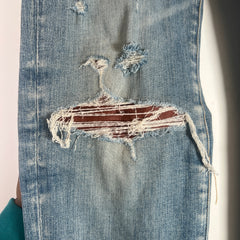 Amiri Clay Indigo Leather Stitch Logo Jeans Size 33