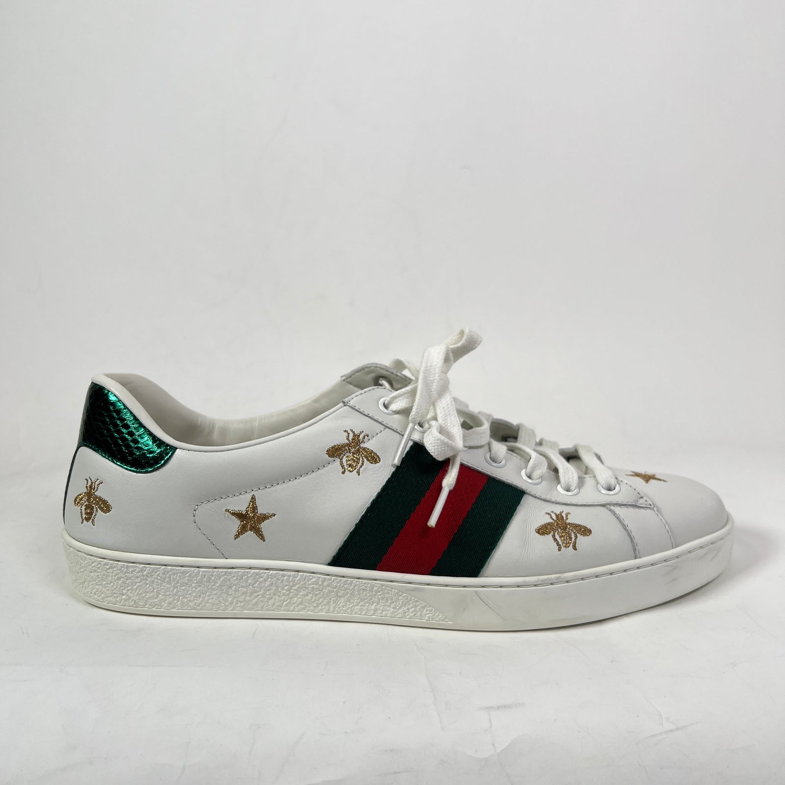 Gucci White Bees & Stars Embroidered Ace Sneaker Size GG 9.5