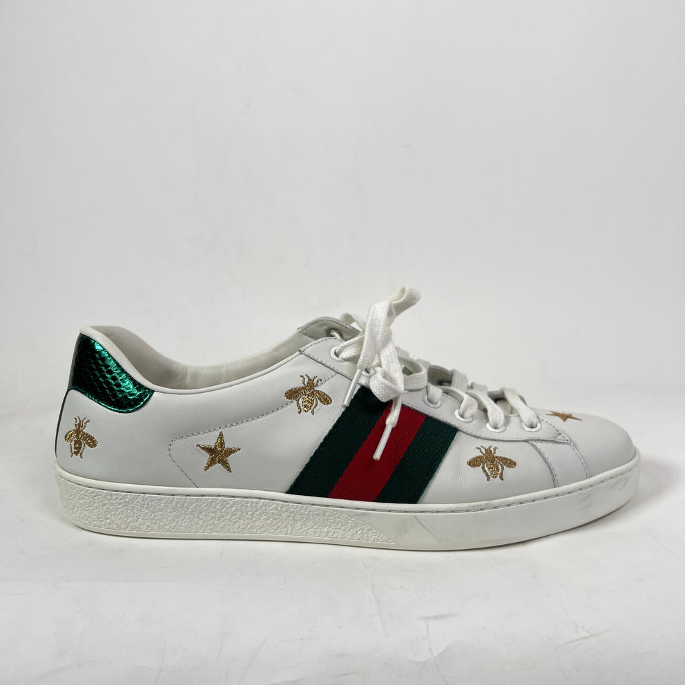 Gucci White Bees & Stars Embroidered Ace Sneaker Size GG 9.5