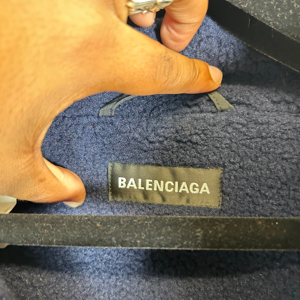 Balenciaga Navy Sherpa Half Zip Jacket Size 50