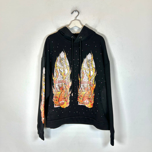 Who Decides War Black Flame Glass Rhinestone Hoodie Size L