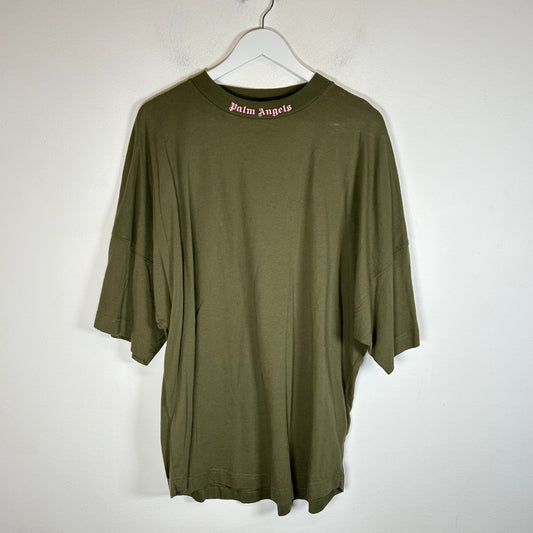 Palm Angels Olive/Pink Logo T-Shirt Size L