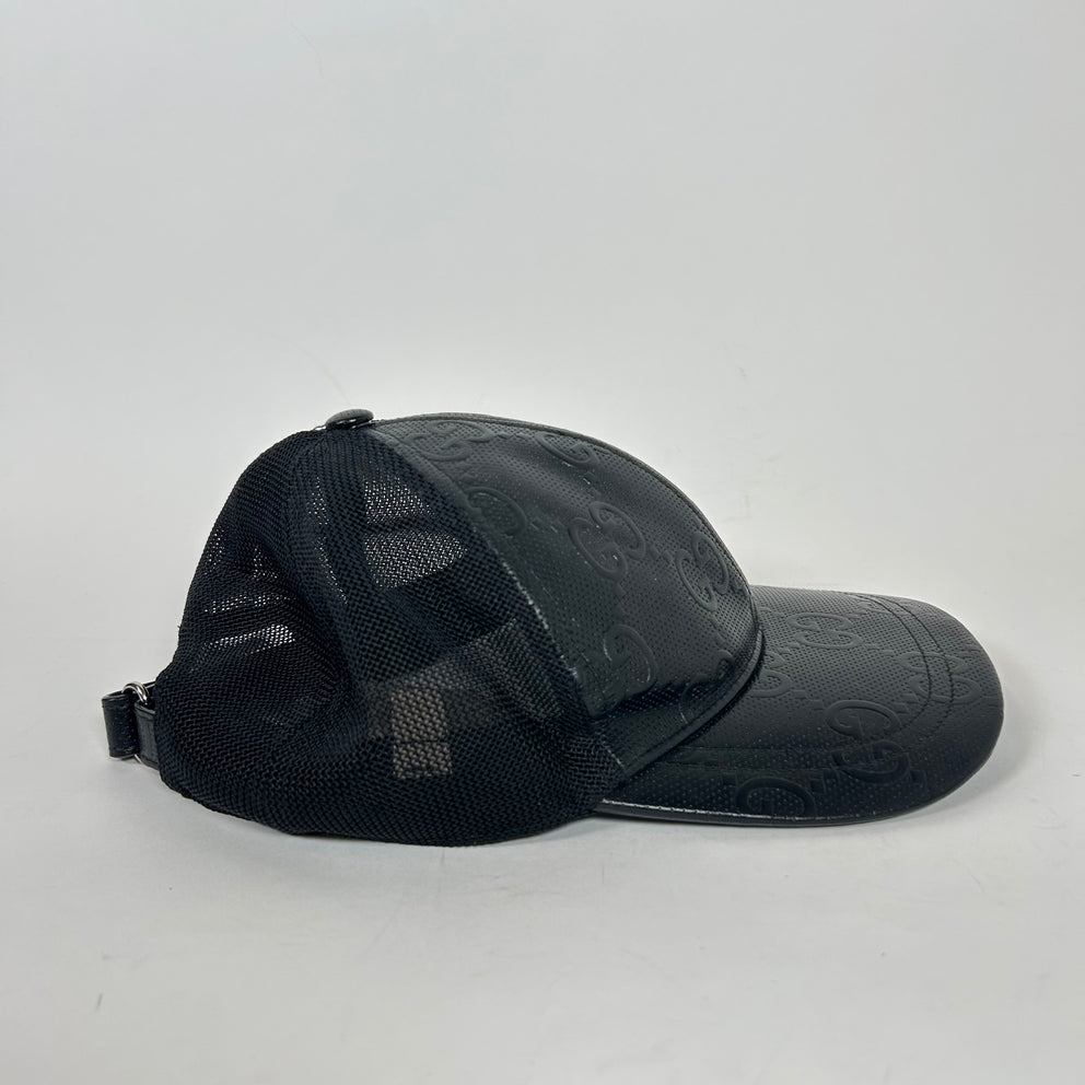 Gucci Black GG Monogram Leather Hat Size L