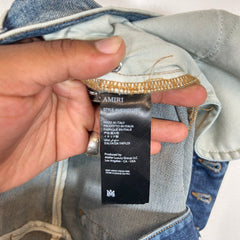 Amiri Lightwash Suede Applique Logo Skinny Jeans Size 32