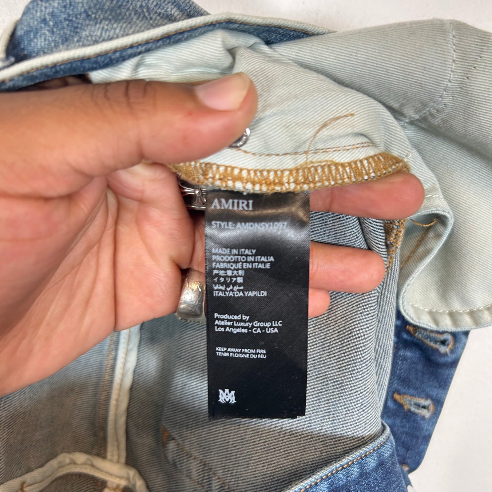 Amiri Lightwash Suede Applique Logo Skinny Jeans Size 32