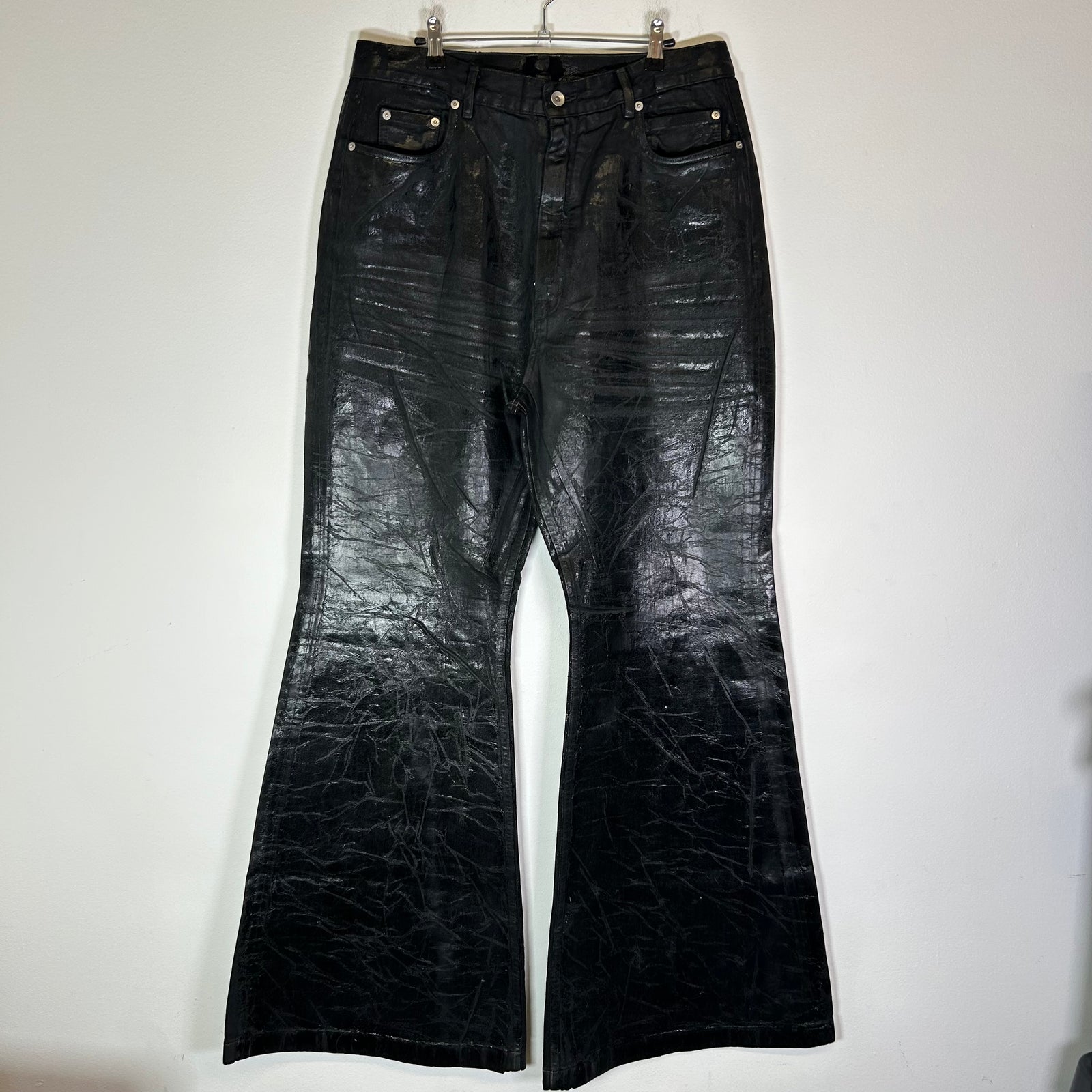 Rick Owens Waxed Crackled-Effect Bolan Bootcut Jeans