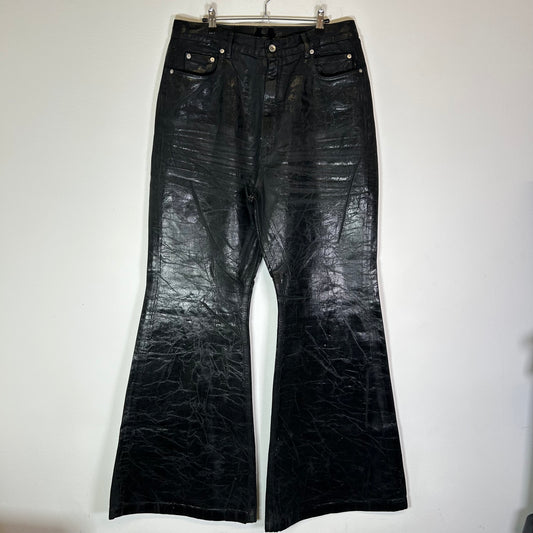 Rick Owens Waxed Crackled-Effect Bolan Bootcut Jeans