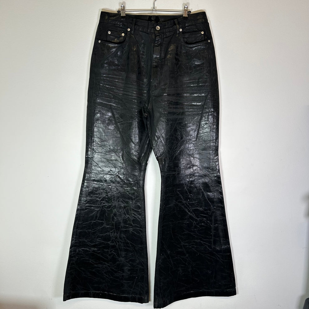 Rick Owens Waxed Crackled-Effect Bolan Bootcut Jeans
