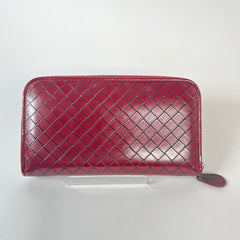 Bottega Veneta Burgandy Intercciato Zip Long Wallet