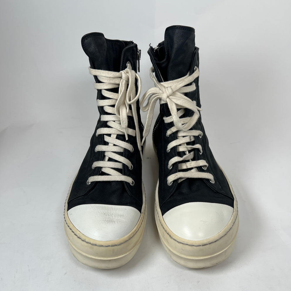 Rick Owens Drkshdw Black Waxed High-Top Ramones Size 42