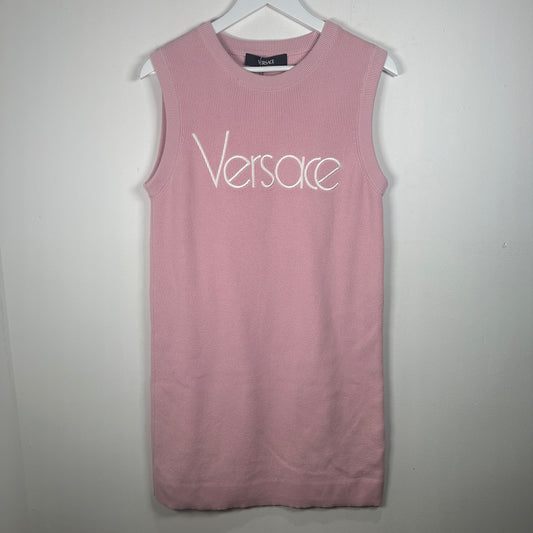 Versace Pink Logo Knit Dress Size 42