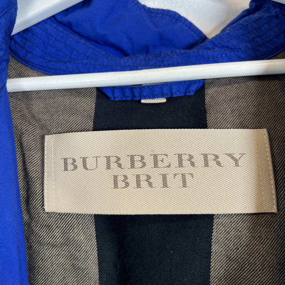 Burberry Brit Blue Hooded Trench Coat Size M